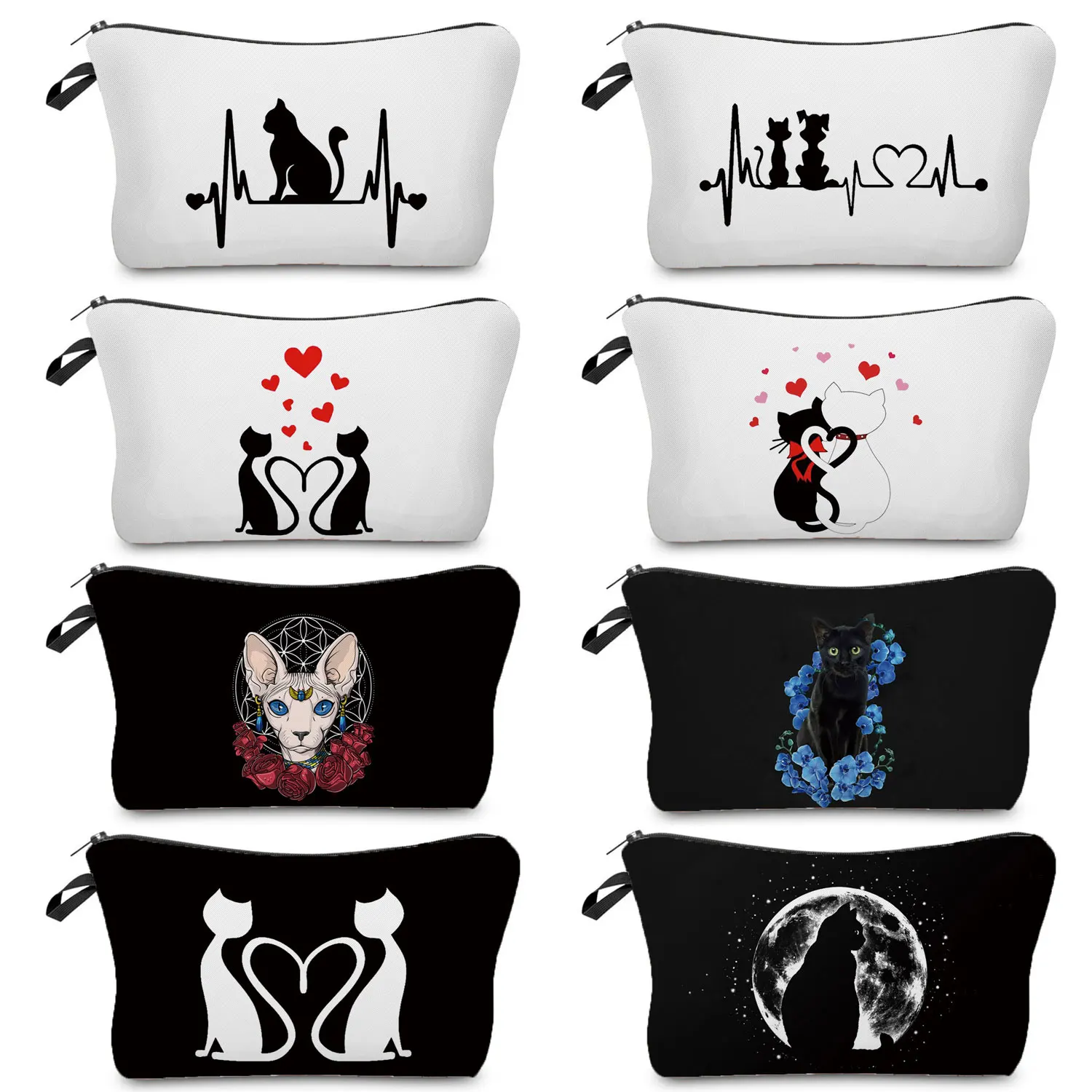 Cute Black Cat Cats Footprints Cosmetic Bag Beauty Cases Women Combination Gift Animal Pattern Organizer Bag Female Makeup Bags