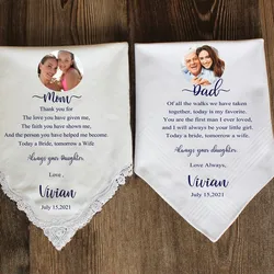 Personalized handkerchief wedding Lace Hankie Custom Handkerchief For Parents Personalized Handkerchief Mom or Dad photo on it