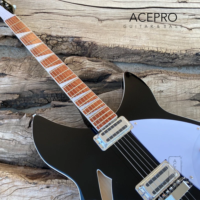 In Stock 6 String Semi Hollow Body Electric Guitar Black Color, Rosewood Fretboard, Tailpiece Bridge, High Quality 360 Guitarra