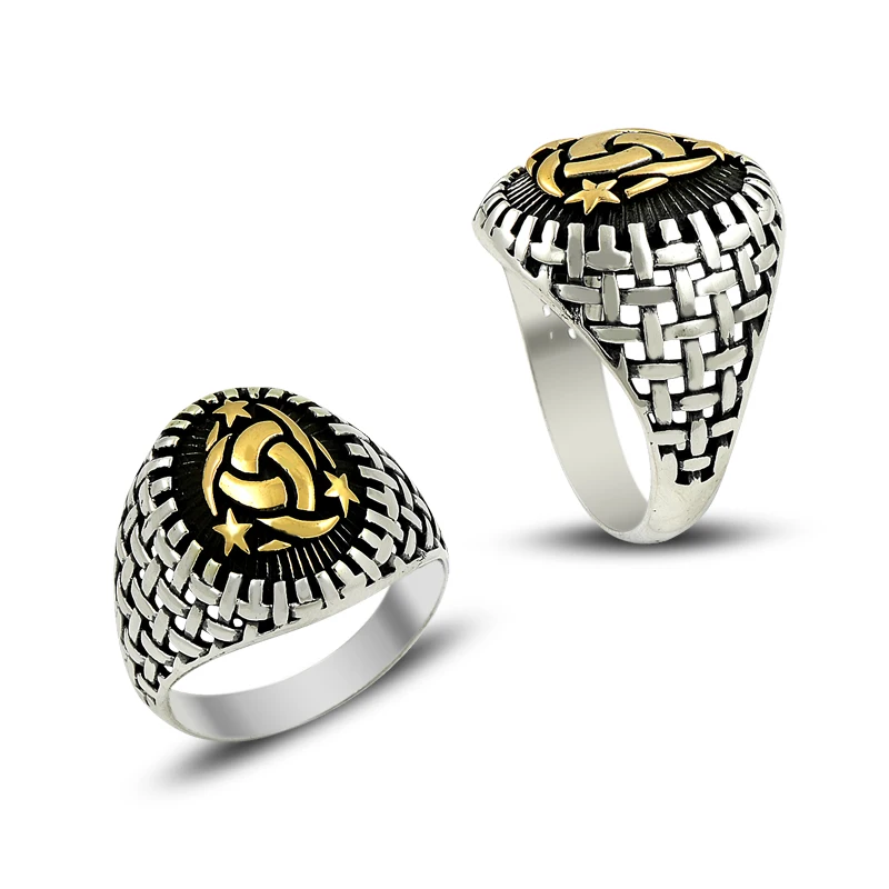 925 Silver Star Printed Casual Rings for Men