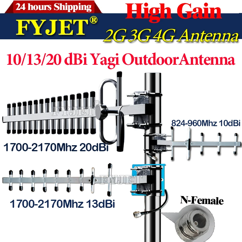 Outdoor Yagi GSM External Antenna, Signal Repeater Booster, 10, 13, 20dBi, 2G, 3G, 4G LTE