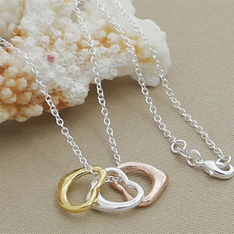 925 Sterling Silver Color/Gold/Rose Gold/ Three Color Small Heart Pendant Necklace For Women Chain Wedding Party Jewelry Christm