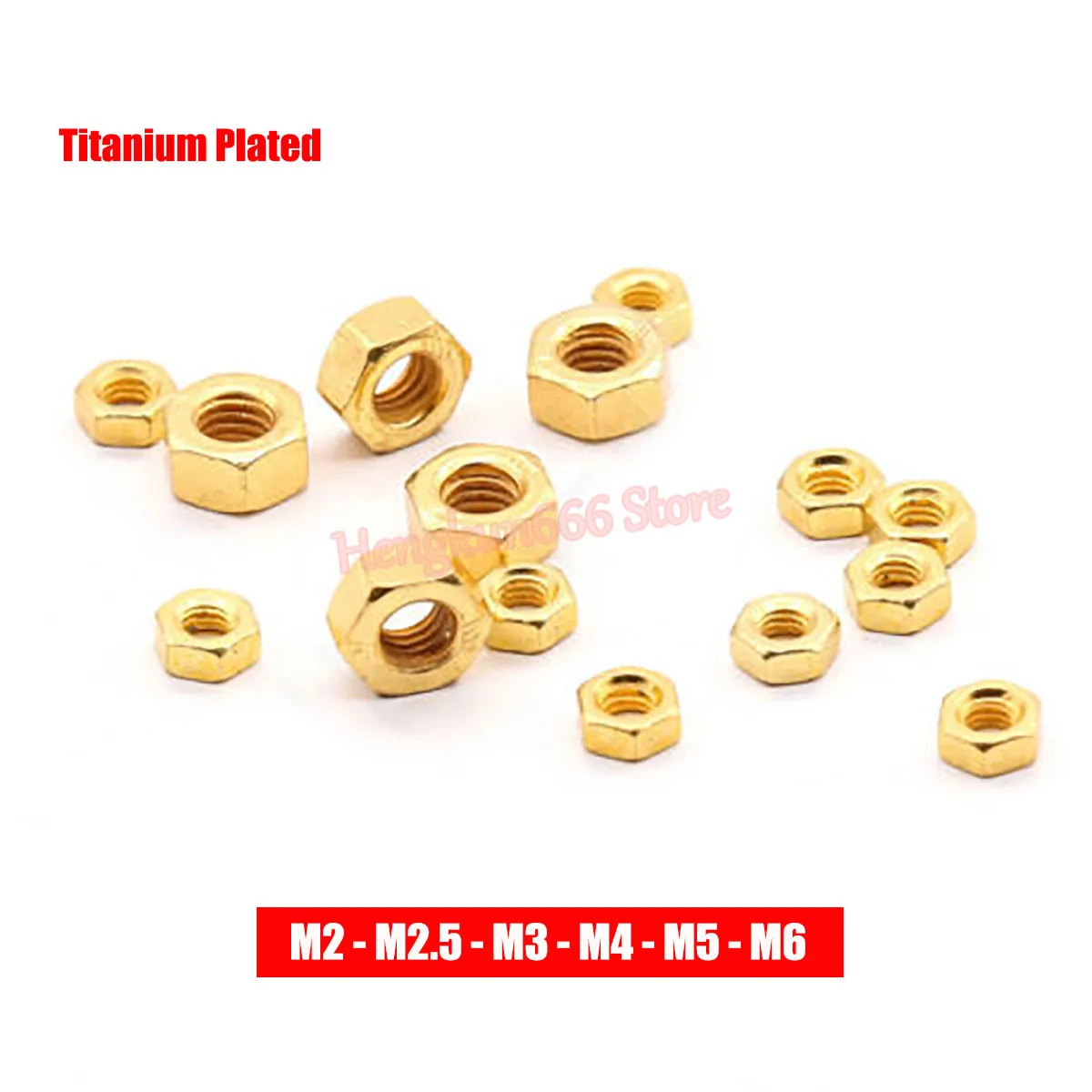 

M2 M2.5 M3 M4 M5 M6 Golded Hex Nuts Hexagon Full Nut DIN934 Fit for Screw Bolts - Titanium Plated Gold