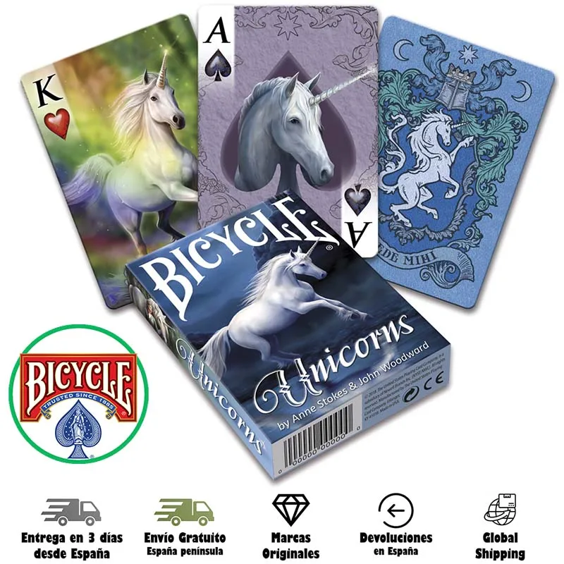 Fournier, Bicycle, USPCC, Poker deck, Anne Stokes illustrations, Unicorns-Unicorns, magic, fantasy, magicians, tricks, illusionism, England,