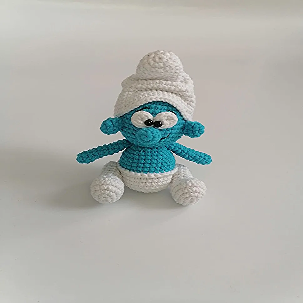 Amigurimi Handmade Cartoon Character Toy from Tiny Cute Quality Safe Blue White Design Healthy