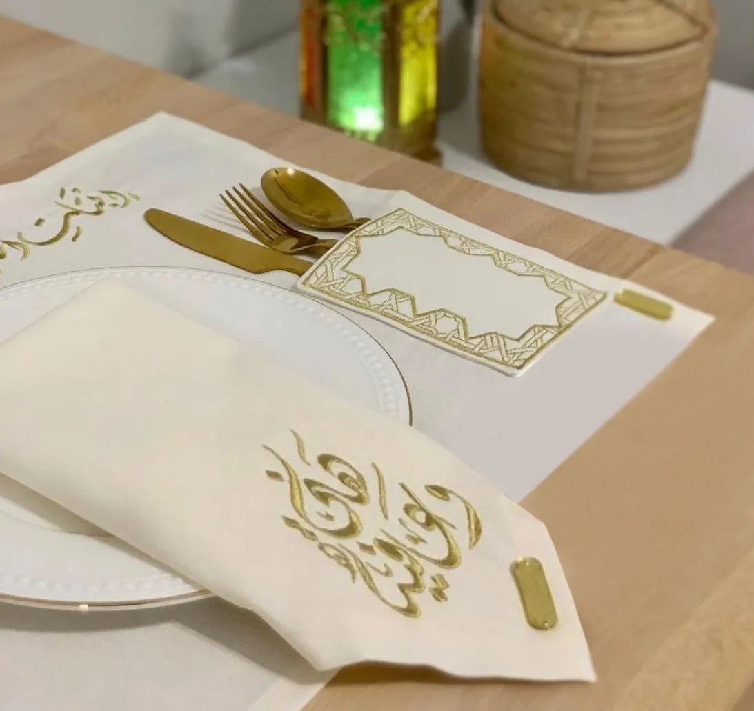 Ramadan Eid Turkey made Linen Placemats Napkins Set table decoration wedding table cloth luxury home decor اطقم سفرة 12 شخص