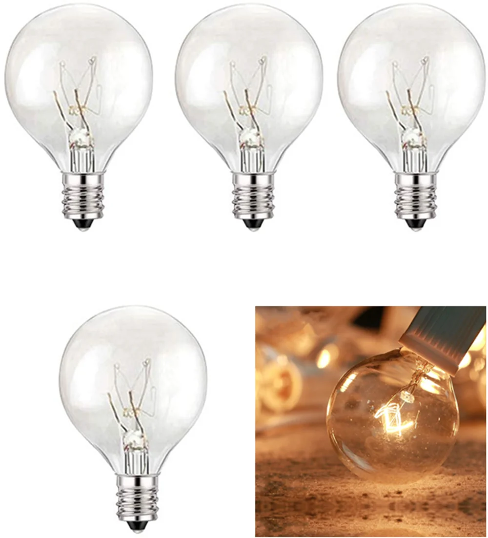 10X Clear Globe G40 Reservelampjes, Warm Gloeilamp E12 Base Vervanging Glas Lamp Voor Decoratieve Outdoor Patio Garland Bruiloft