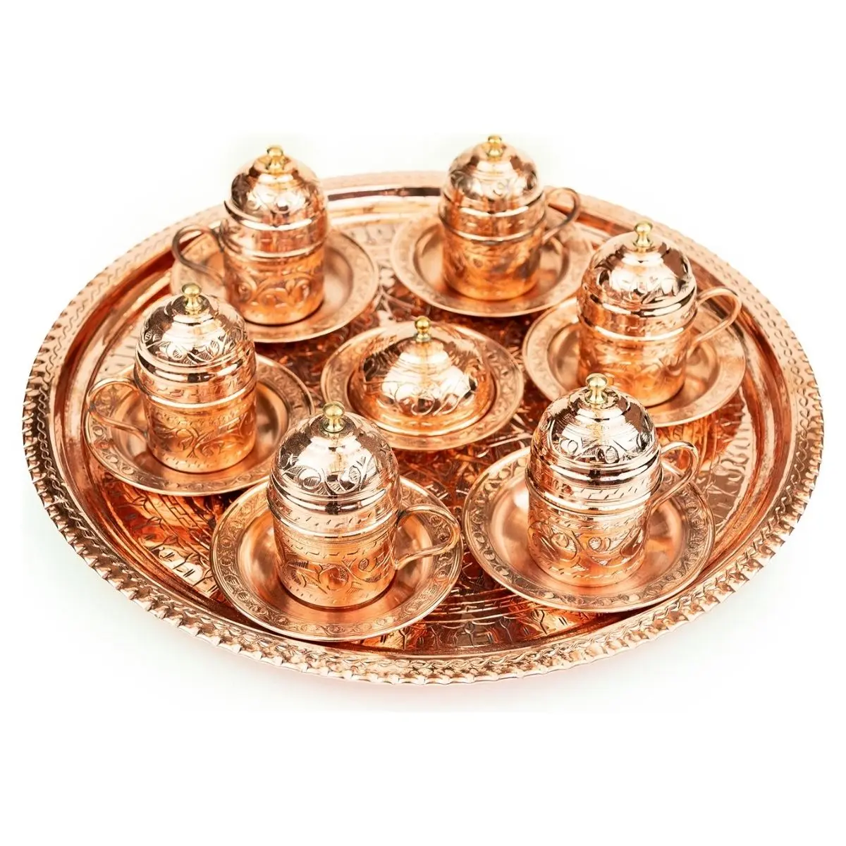 Real Copper Coffee Cup Set for 6 Persons  Ottoman Patterned Cups Tray Turkish Delight Cup Set Hand Made Authentic