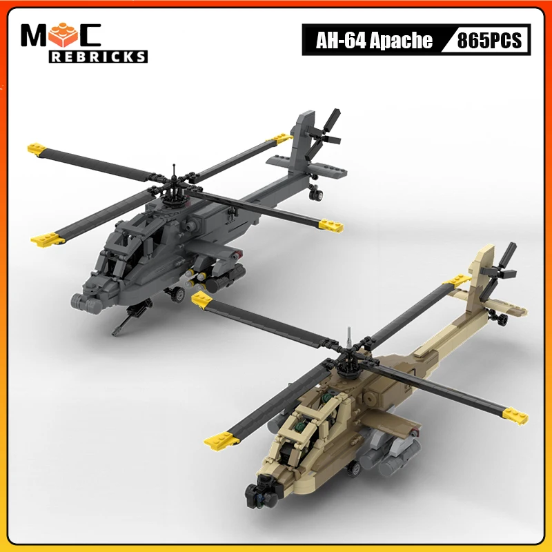 Military Armed Plane Technical AH-64 Apache Assembly Building Blocks Moc Helicopter Aircraft Bricks Toy Model for Children Gift