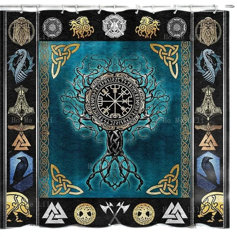 Viking Norse Pirate Totem Sun Moon Boho Mandala Medallion Pattern Mystic Chic Starry Sky Cloud Tarot Shower Curtains