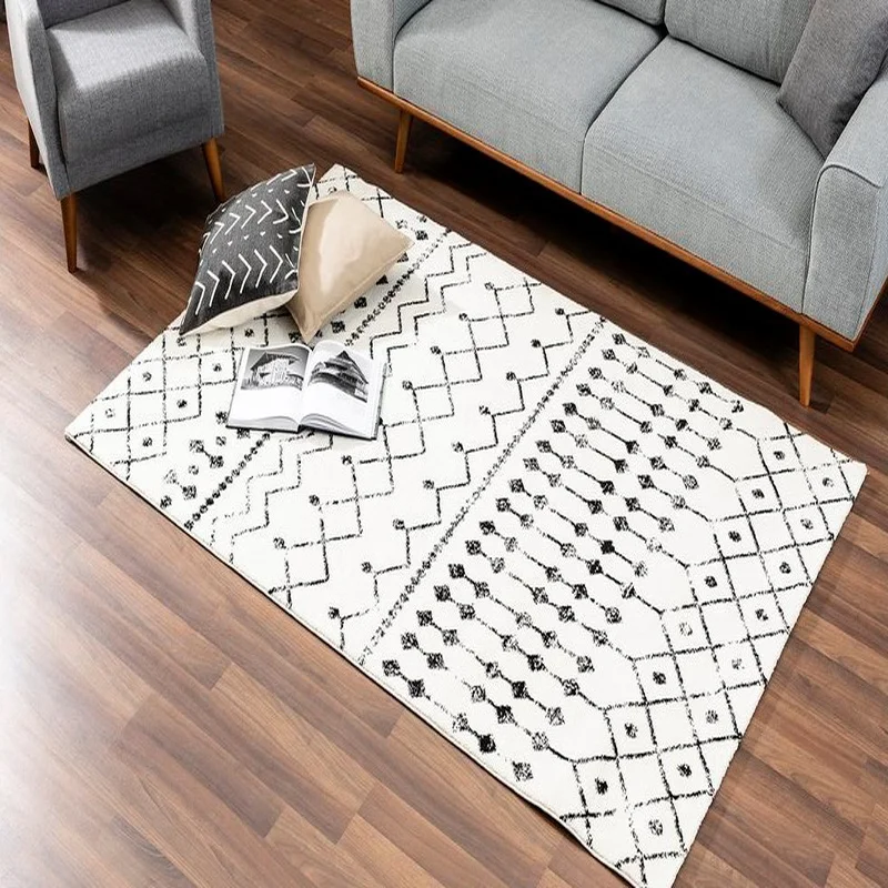 Fashion Morocco Geometric Ins Rug Black White Ethnic-Style Bedroom Living Room Carpet Mat Kitchen Bathroom Floor Mat Bed Blanket