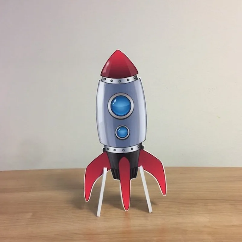 Rocket Foam-board Cutout Standee with Cardboard Stand, Kids Birthday Decoration, Space Concept Party Supplies