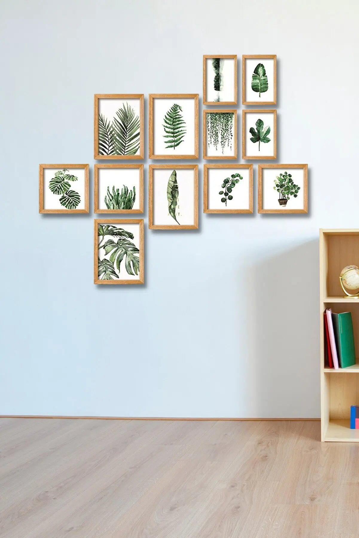 12 Piece Wooden Table Set - Green Leaves Mdf Wall Decor For Living Room Living Bedroom 90x75