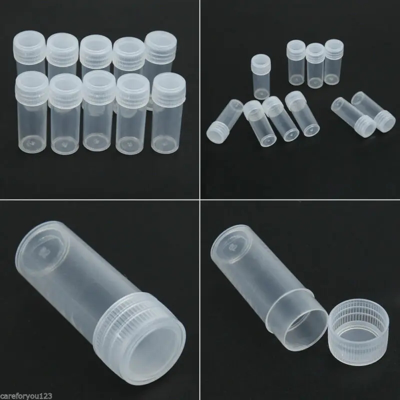 5/20/50pcs 5ml Plastic Sample Bottle Test Tube Mini Bottles Vials Storage Containers Translucent 14x40mm