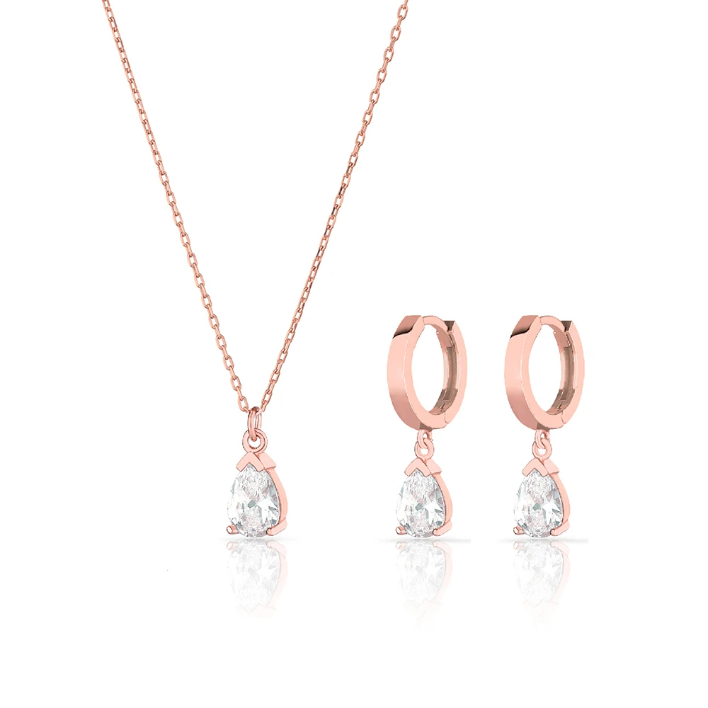 

Stylish Women's 925 Sterling Silver Jewelry Rose Gold Plated Necklace and Earrings Jewelry Set with Zircon