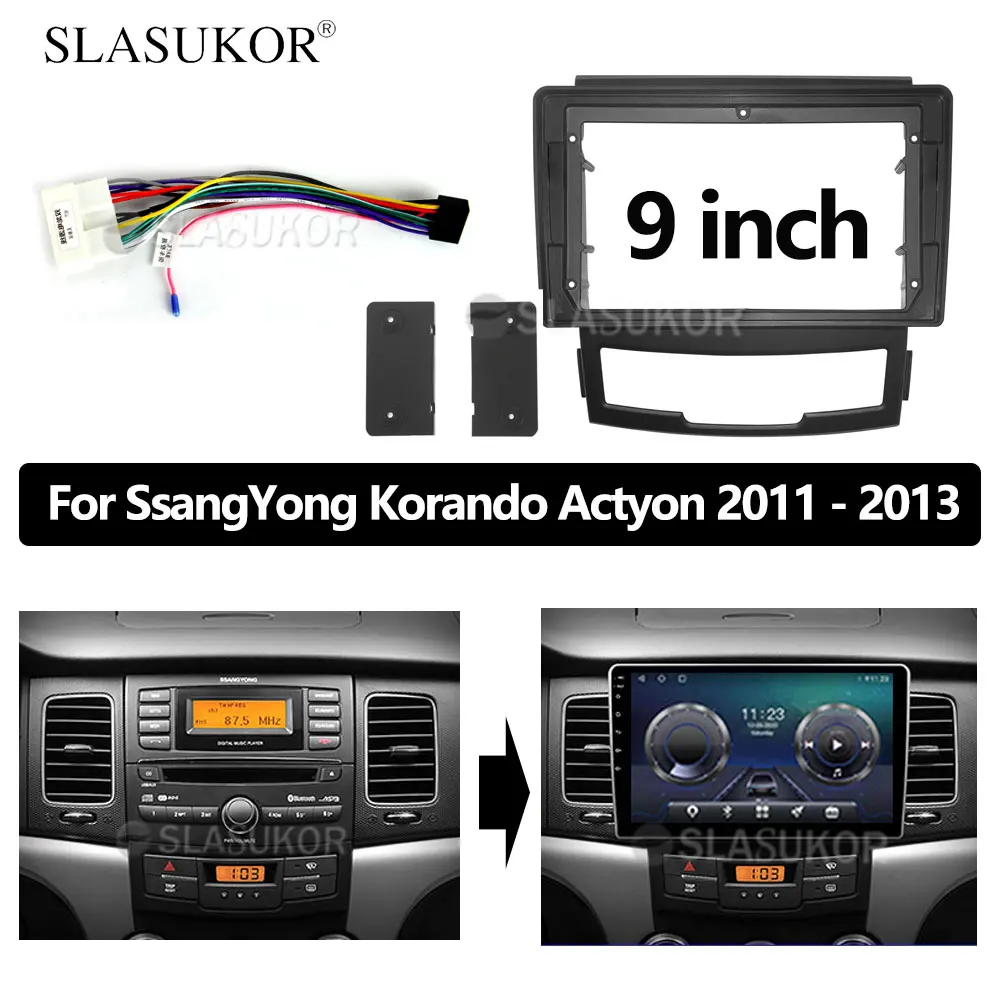 

9 INCH Fascia fit For SsangYong Korando Actyon 2011-2013 Installation Trim Kit Frame Android Radio Dask Kit Fascias Canbus Cable