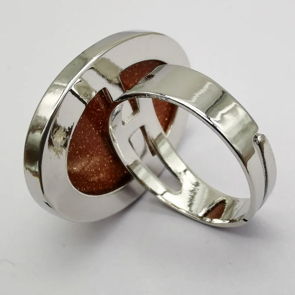 Golden Sandstone Stone Oval Bead GEM Finger Ring Jewelry Size 8-9 X115