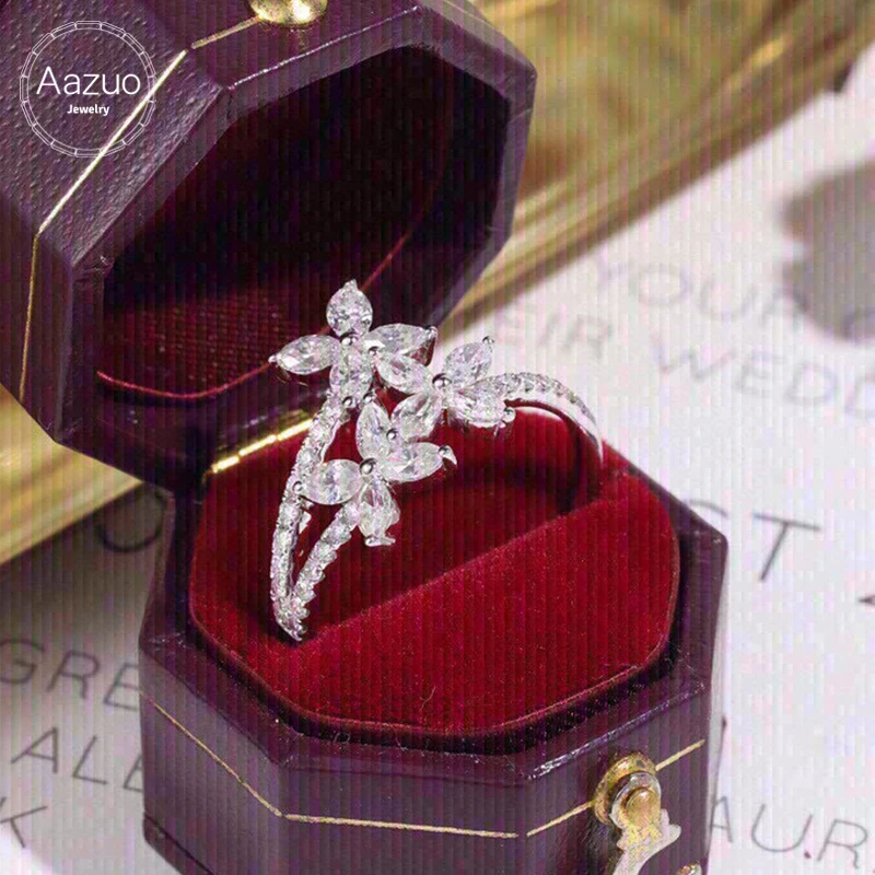 Aazuo 100% 18K Pure White Gold Real Diamonds Flowers Ring Gifted For Woman&Lady Engagement Party Charm Jewelry Fashion Love