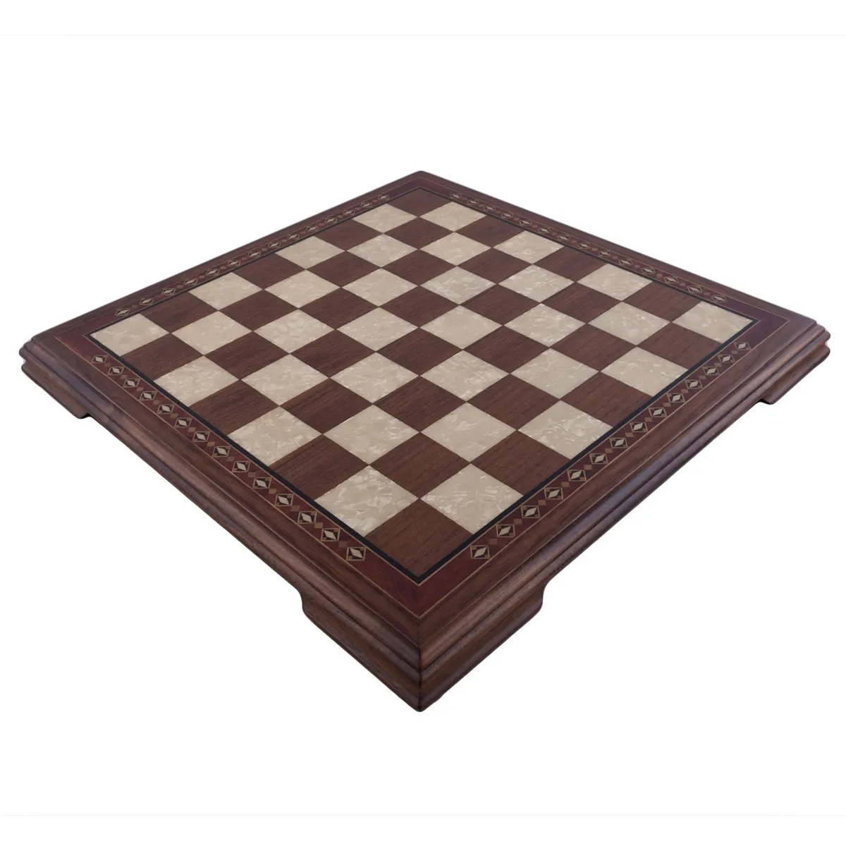 

16.5" Flat Footed Walnut Chessboard - Solid Beech Wood Mosaic Engraved Chess Board Game Gift Items Deck Box Checkers Шахматы