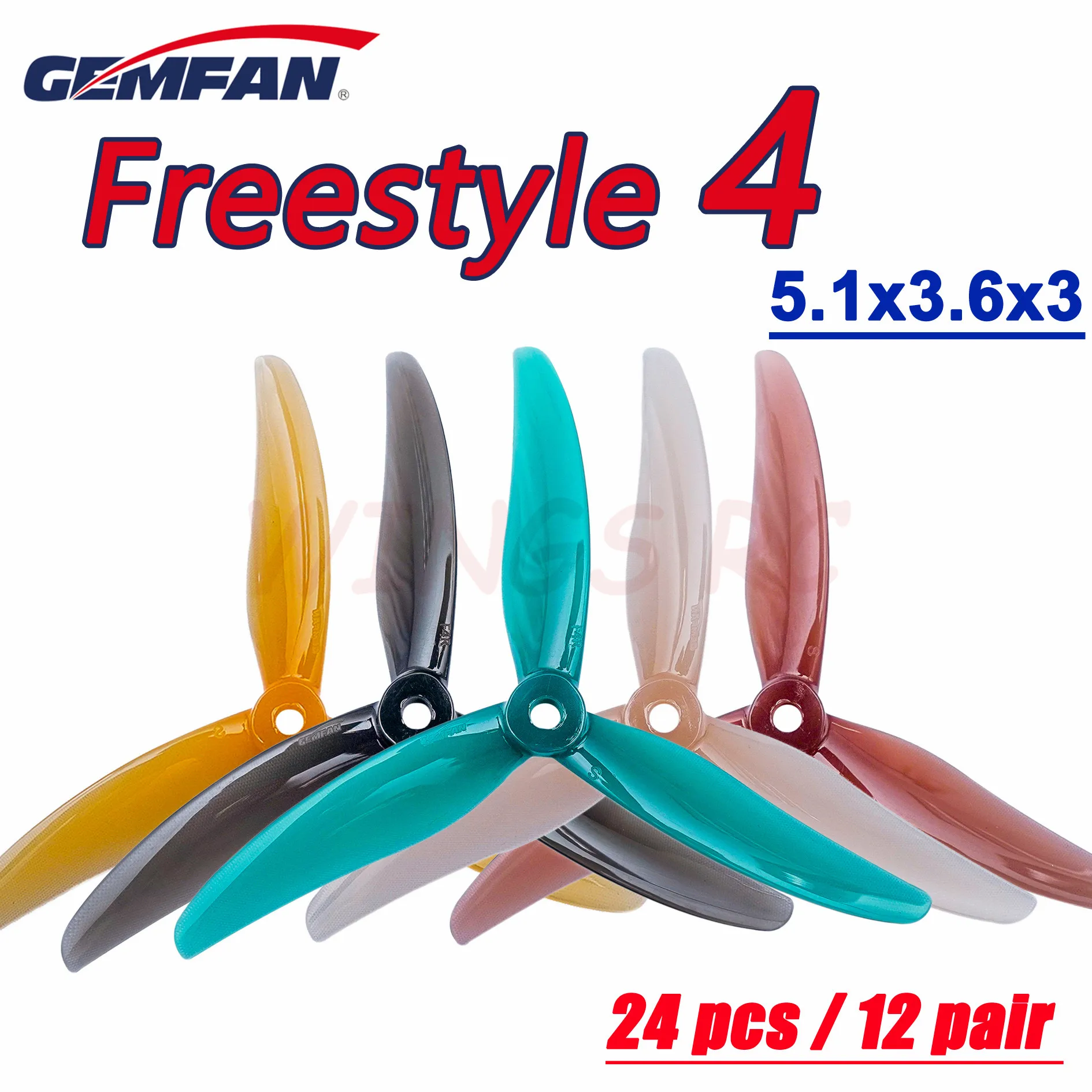 24pcs/12pairs Gemfan Freestyle 4S 3 Blade Propellers F4 F4S Freestyle 4 5136 5.1x3.6x3 PC Props for FPV Freestyle RC Drone