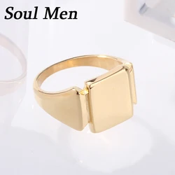 SoulMen Gold Color High Polished Square Punk 316L Stainless Steel Rings For Women Men Male Finger Rings Accessories Jewelry