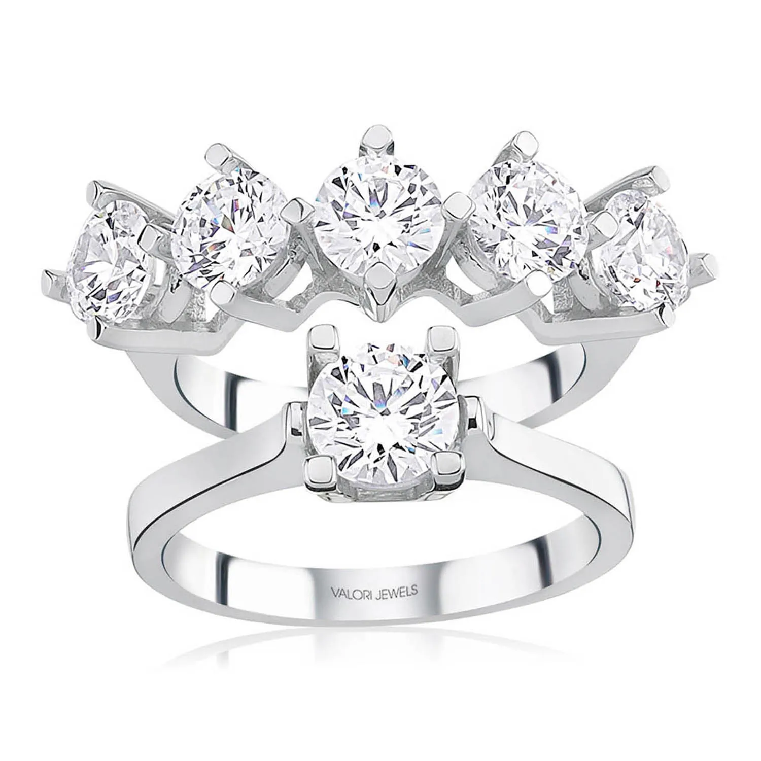 

Valori Jewels 4 Carat, Zirconia White Round Gemstone, Rhodium Plated, Five Stone And Solitaire Ring