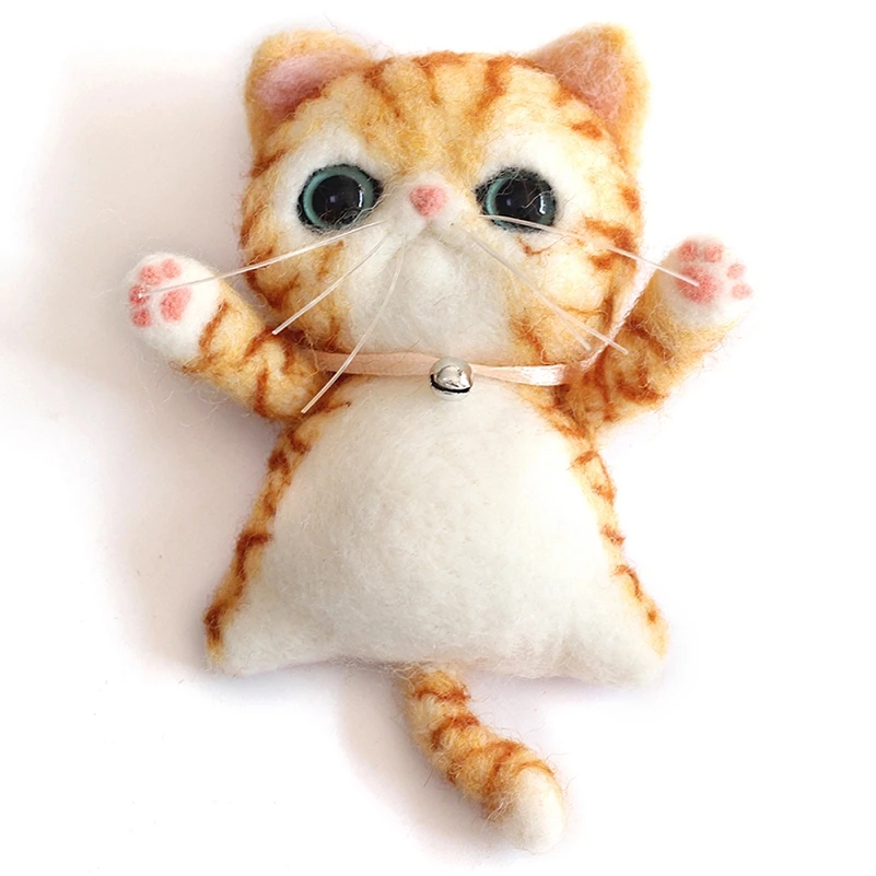 Needle Felting Kits Mini Cute Cat Merino for Beginners, Felting Mat, Felting Needles, Finger Guards, Instructions, DIY Craft (B)