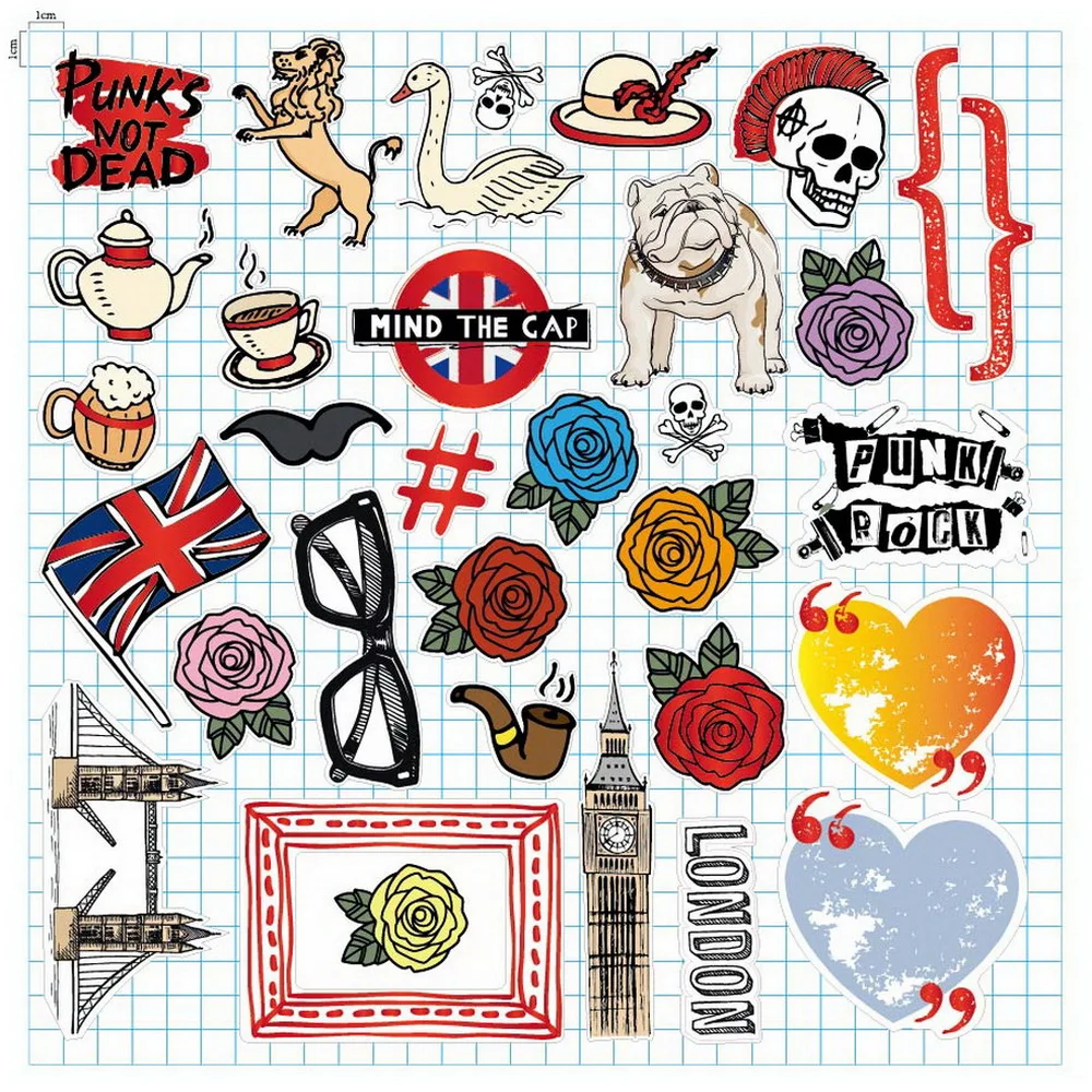 Creative Path 33 Stück Punk London Flaggen Pergamentpapier Stanzmotive Ephemera Verzierungen Vintage Scrapbooking Stanzmotive für Journaling – Detail 2