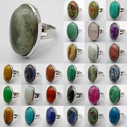 Labradorite/Amazonite/Aventurine/Tigereye/Agate/Crystal/Opal/Lapis/Mookaite Stone Beads Oval GEM Finger Ring Jewelry Size 8-9