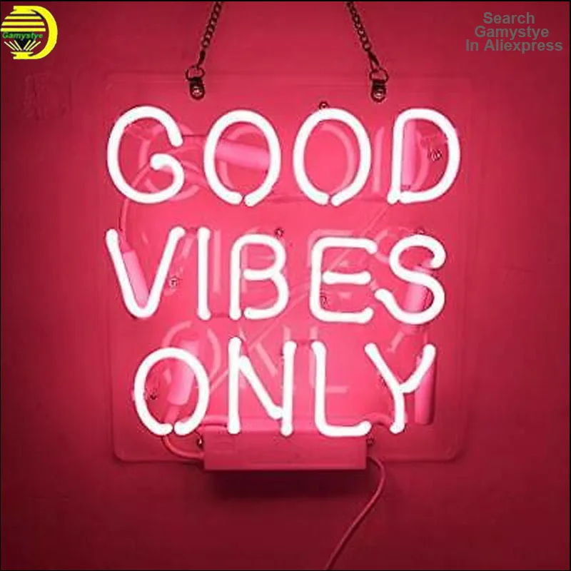 Good Vibes Only Pink Neon Signs Real Glass Tube Beer Bar Pub Home Room Decorative Girls Room Party Decor handcraft Sign Lights