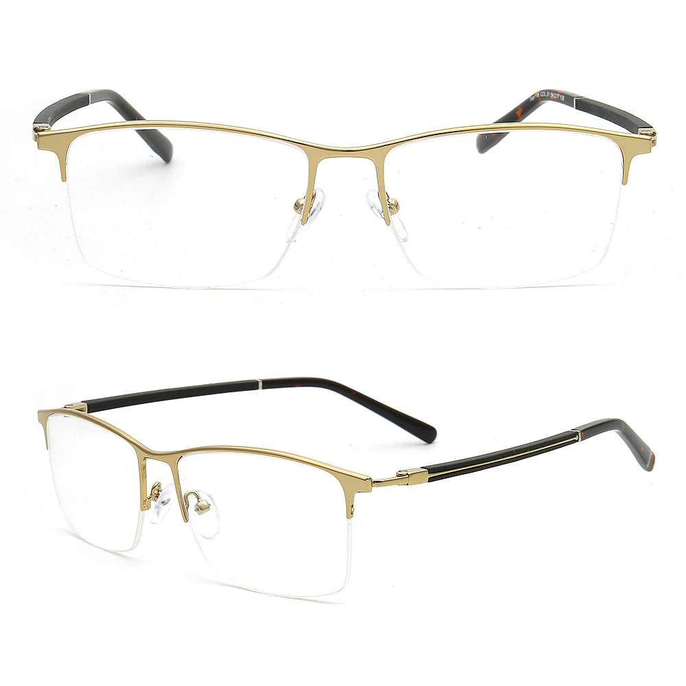 Business Men Optical Glasses Frames for Men Square Eyeglass Frame Metal Half Rim Eyewear Prescription Spectacles Rectangle Gold