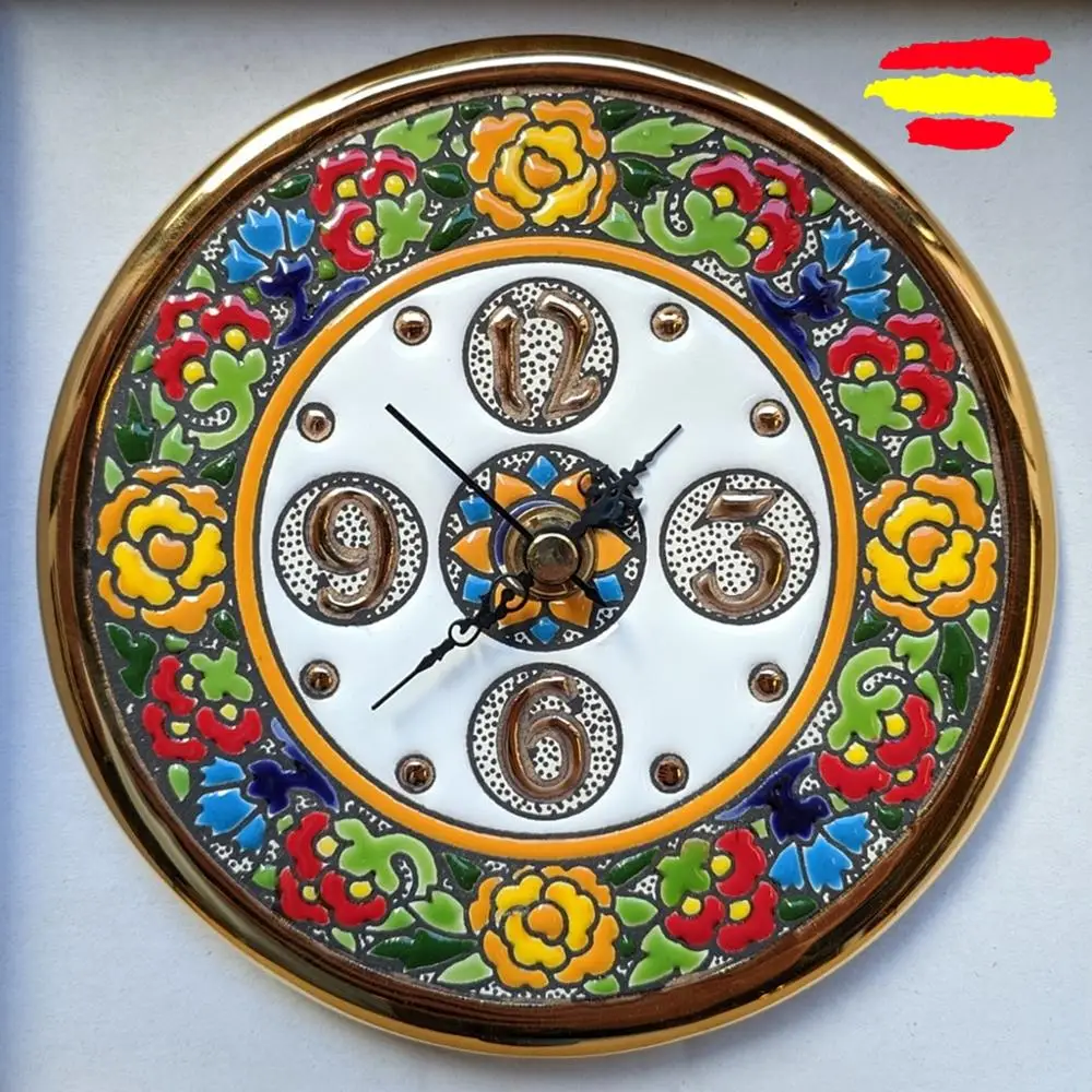 Clock ceramics from 15 cm/6 inches diameter-enameled up handmade-gold 24 k-Wall or support -ARTECER-