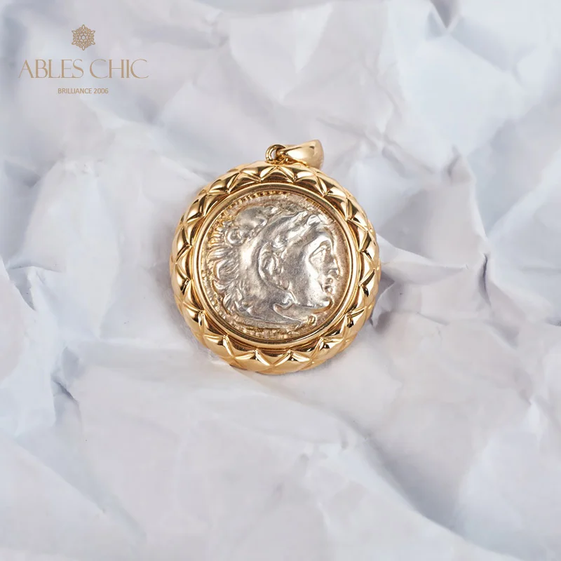 Byzantine Solid 18K สีเหลืองทองกรอบหน้าอก Zeus พลิกจี้เหรียญโบราณคู่แท้ Medallion จี้