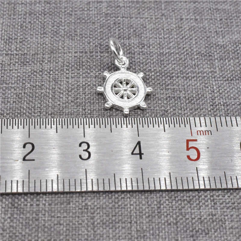 6pcs of 925 Sterling Silver Nautical Wheel Charms 2-sided Sailing Boat for Necklace Bracelet