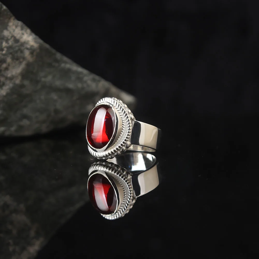 Red Zircone Traditional Turkish 925 Sterling Silver Special Craft Handmade Signet Rings Jewelry Gift From Turkey for Women Men