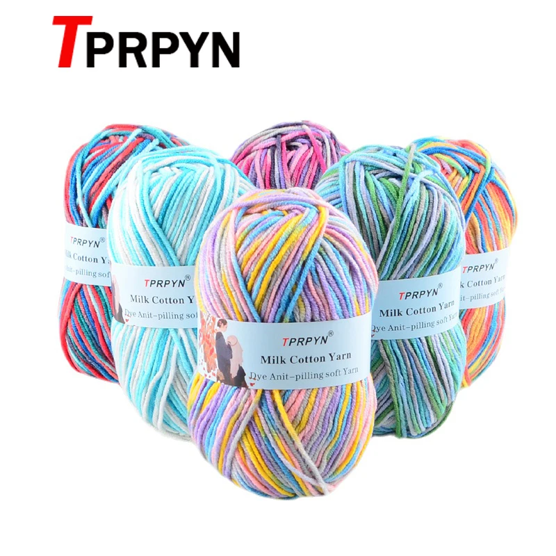 TPRPYN 1Pc 50g 100M Fancy Yarn For Knitting Milk Cotton Blended Worsted Crochet Yarn To Knit Rainbow Line Threads Knitted DIY