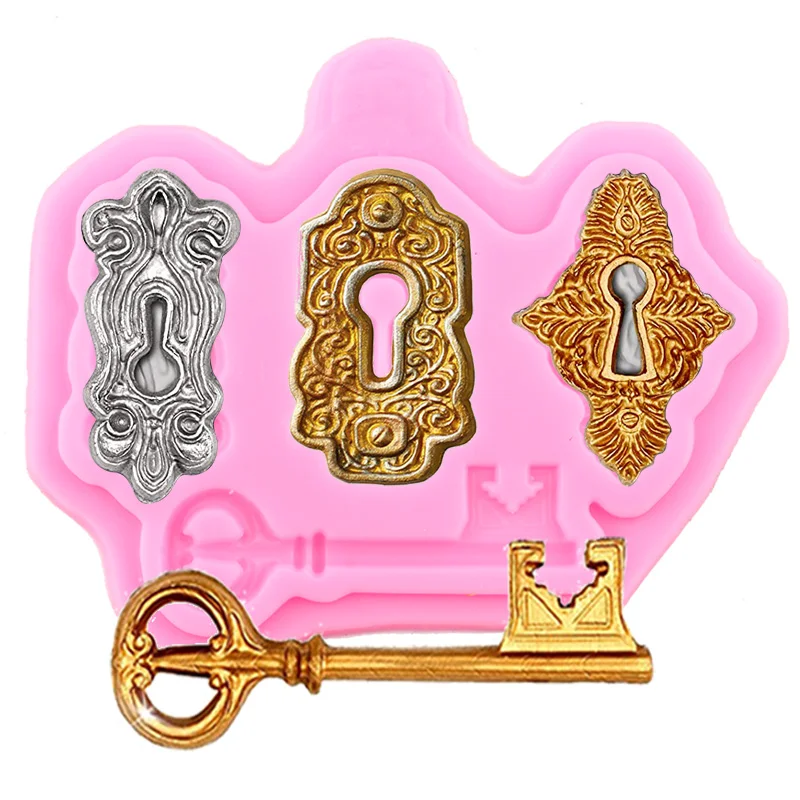 Vintage Key Keyhole Resin Silicone Mold Screws Heart Lock Catches Fondant Molds Cake Decorating Tools DIY Chocolate Baking Mould