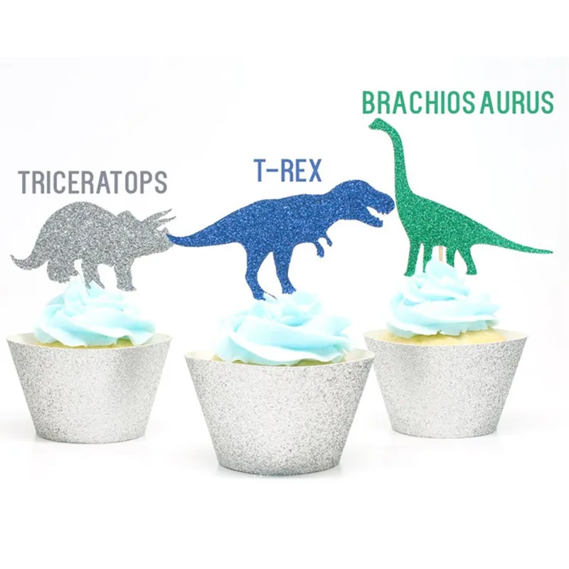 

Personalize Glitter Dinosaur Cupcake Toppers, Baby Shower Birthday Party, Custom Any Color, Food Toothpicks