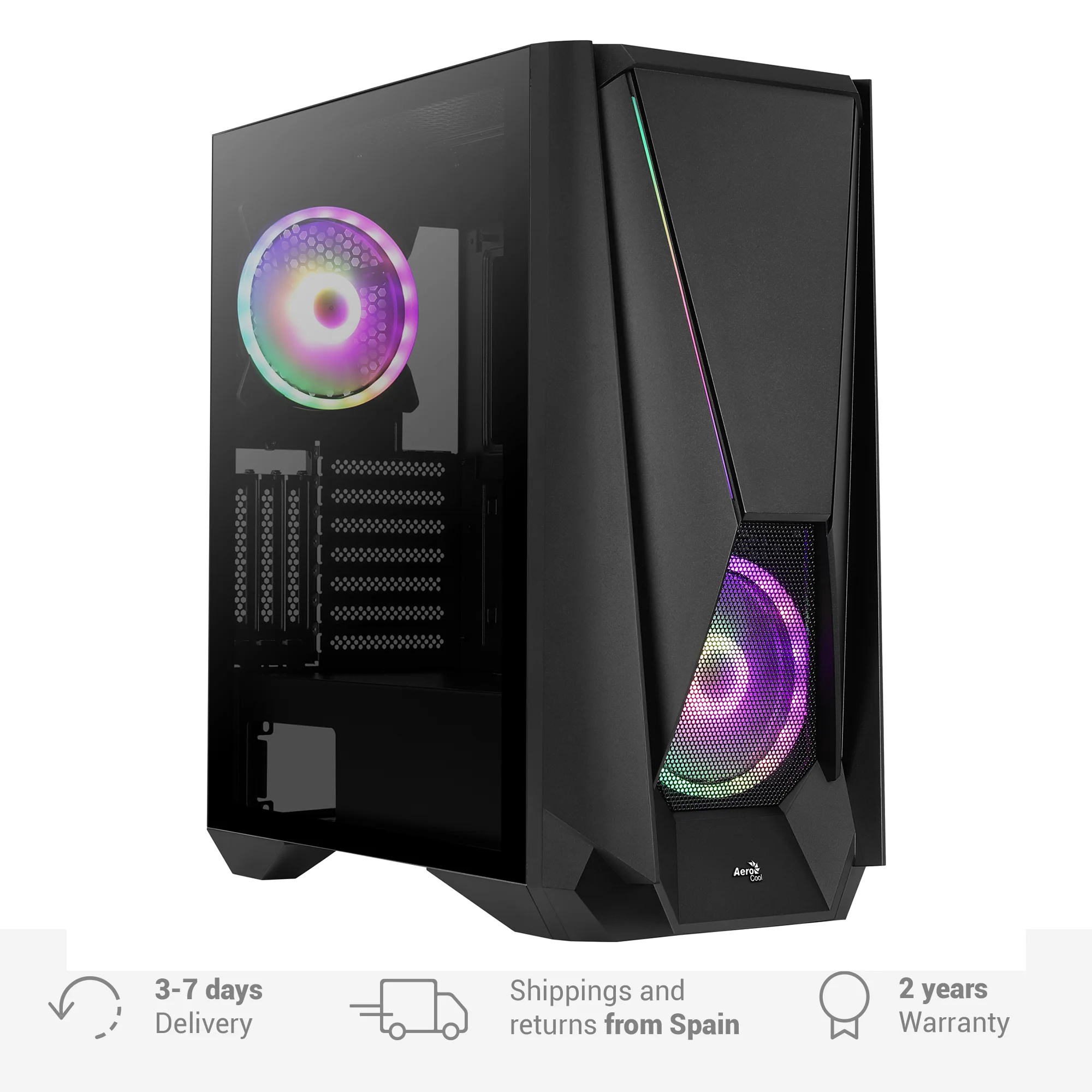 Aerocool VISOR, PC E-ATX case, tempered glass window Gaming case + front grid, 2x ARGB fan 14cm, Black