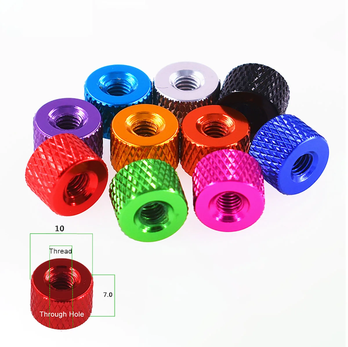 

5Pcs M2 M2.5 M3 M3.5 M4 Aluminum Knurled Thumb Nuts Through Hole Hand Tighten Nut Anodized 10 colors