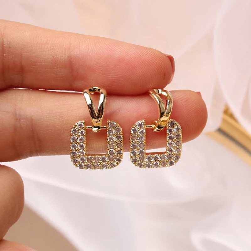Heißer Verkauf Exquisite Luxus Zirkon Ohrringe Für Frauen AAA Zirkon Glänzenden Strass Geometrische Ohrring Party Hochzeit Schmuck – Detail 3