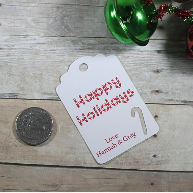 Custom Candy Cane Gift Tags Set of 50 - Design White Christmas Tags - White and Red Tags - Happy Holidays - Merry Christmas