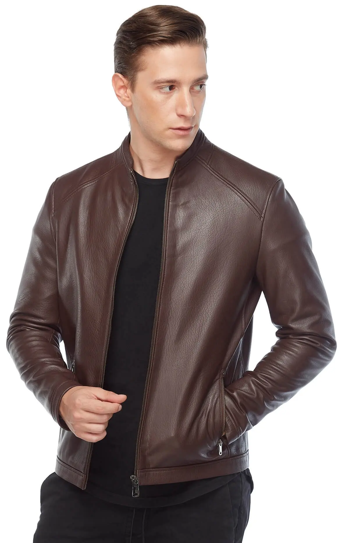 Armond Nâu Jumbo Phối Da Orjinal Da Cừu Thu Đông 2022 Biker Slim Size Lớn VintageTürkiye