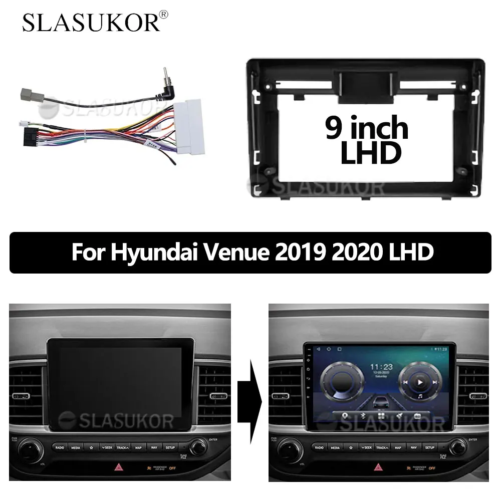 

9 INCH Fascia fit For Hyundai Venue 2019 2020 2021 2022 LHD Frame OR Cable Screen Audio Dash Panel Frame Car ABS