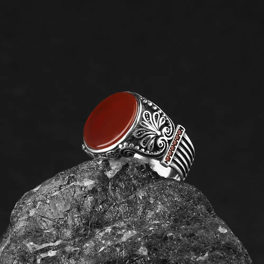 

Free Shipping Men 'S 925 Sterling Silver Ring, Agate Stone, Real Natural Stone, gift for men Jewelry Vintage 2022 Trend Made In Turkey