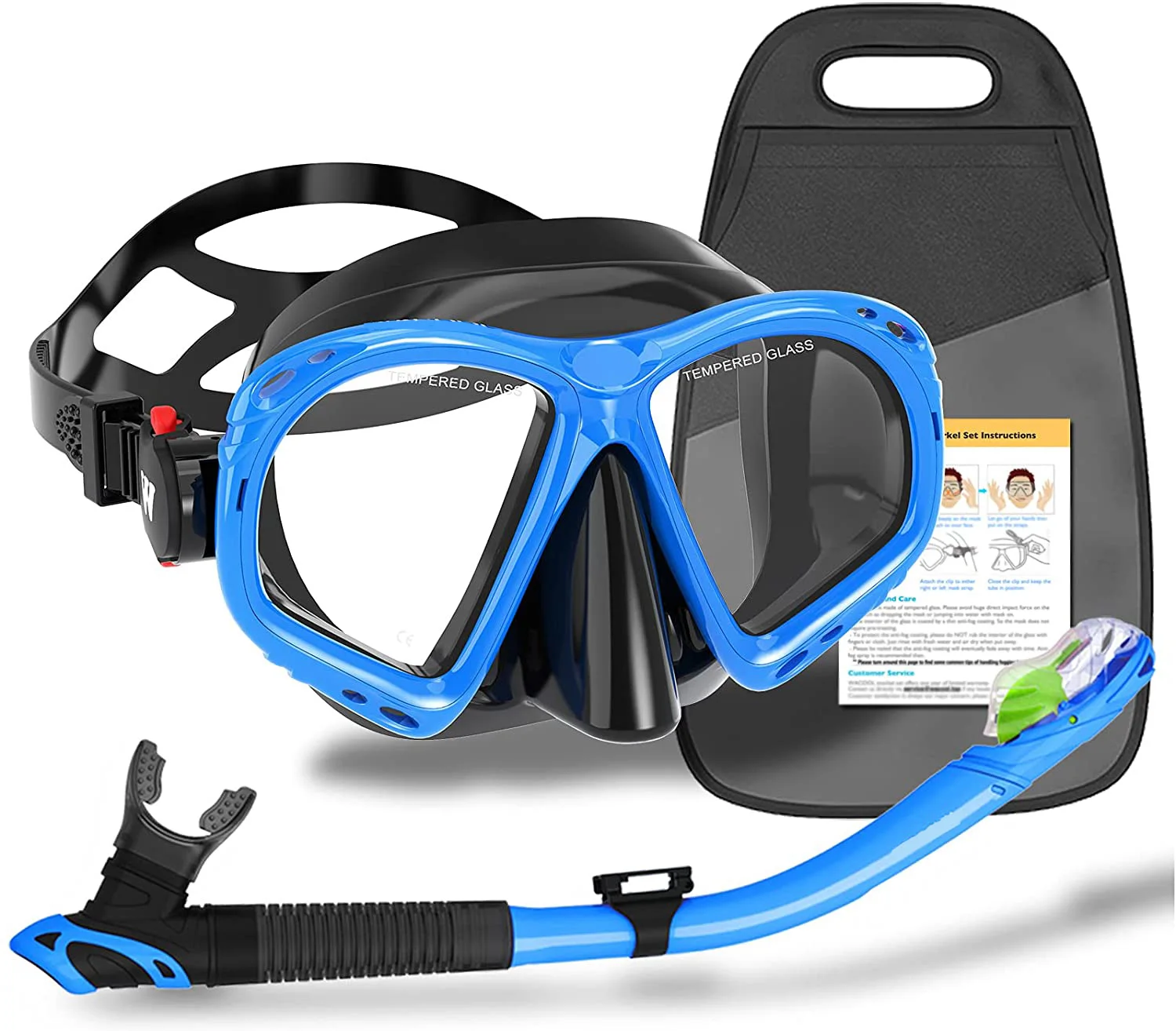 Diving Factory Snorkel Set Tempered Glass Snorkeling Package Set Anti-Fog Coated Glass Diving Mask Snorkel Combo with Carry Bag