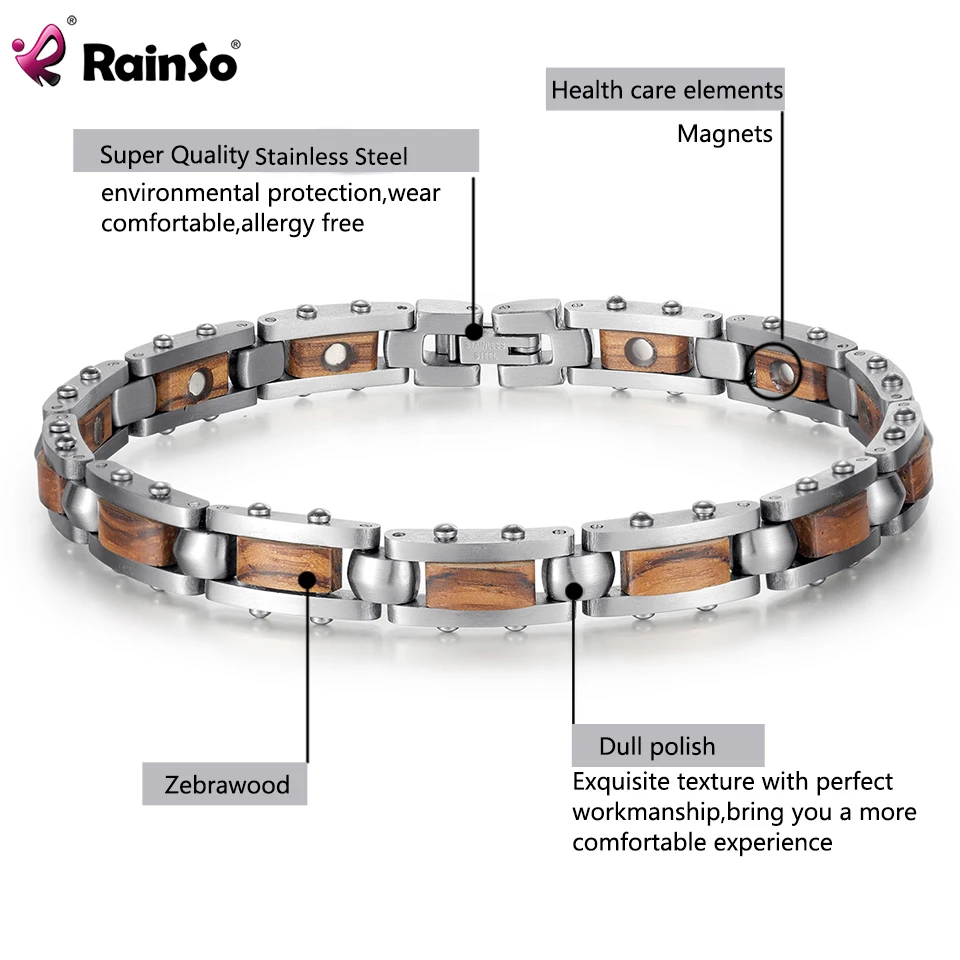 Stainless Steel Bracelet For Male/Femal Zebra Wooden Bracelet Homme Health Care  Magnetic Bracelet Viking Gifts For Men Rainso