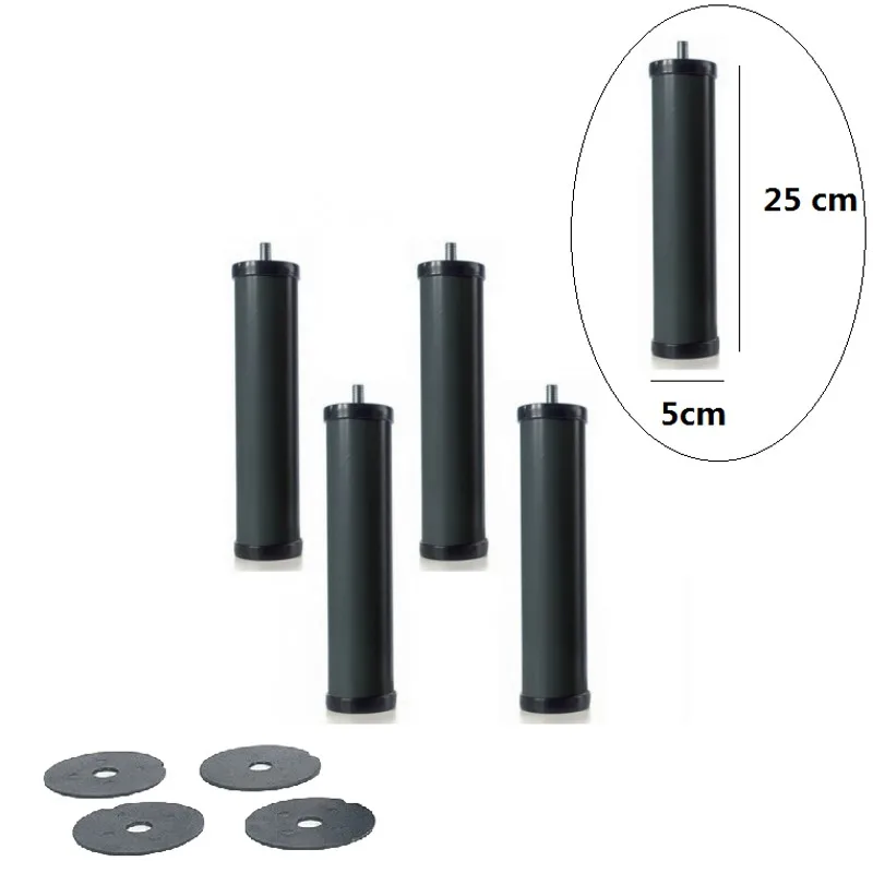 Juego de 4 Patas Cilíndricas Para Somier, Altura 25cm y ø 5 cm Rosca de 10 mm