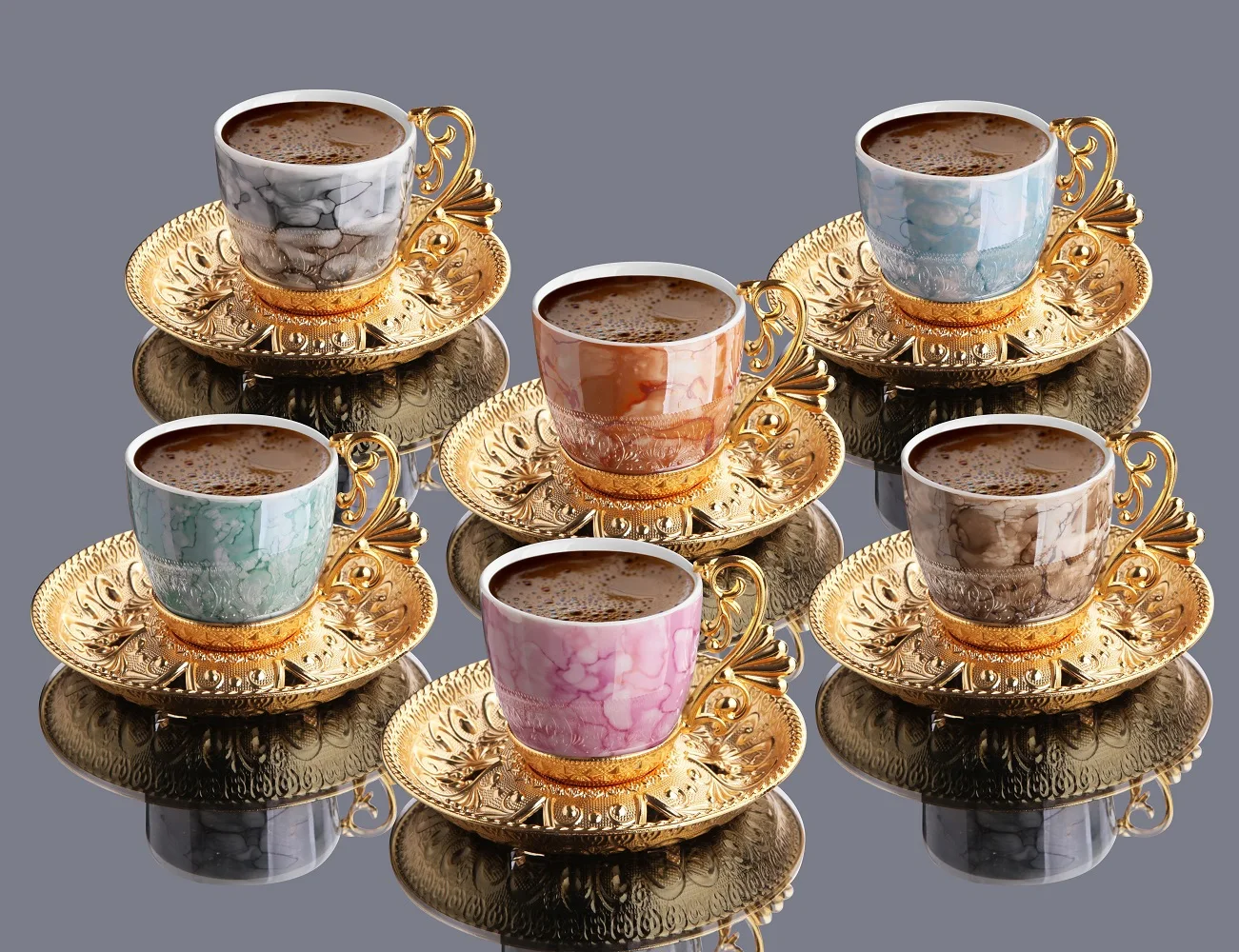 Turkish Coffee Set - Lal Coffee Set - Gold White Color