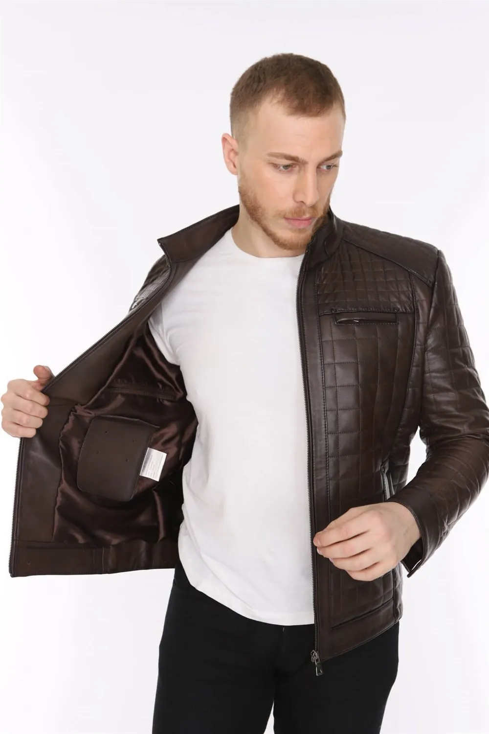 Veste en cuir véritable pour homme, modèle de sport, peau d'agneau, couleur marron, doux, tendance 2022, apparence faite en turquie, e-150187